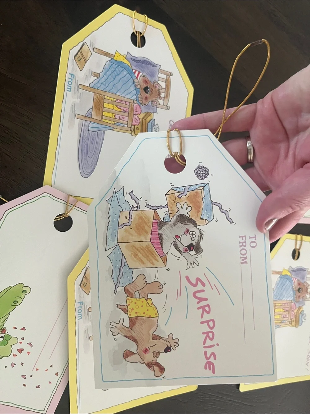 Vintage Jumbo Gift Tags large Cute Animal Gift Tags Yellow & Pink TLC Creations